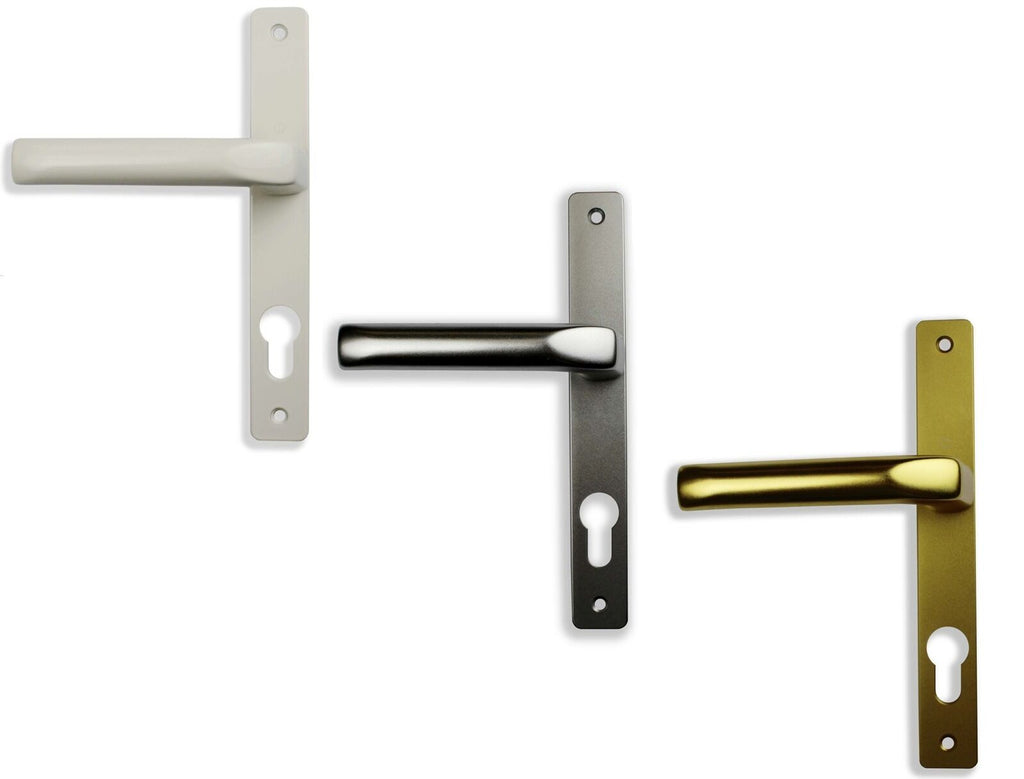 Ferco Door Handle 70mm Pz Upvc 180mm Fixing 7mm Spindle White Gold