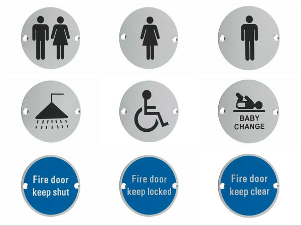 Facilities Door Sign Male, Female & Unisex Toilet, Fire, Disabled, Shower, Baby